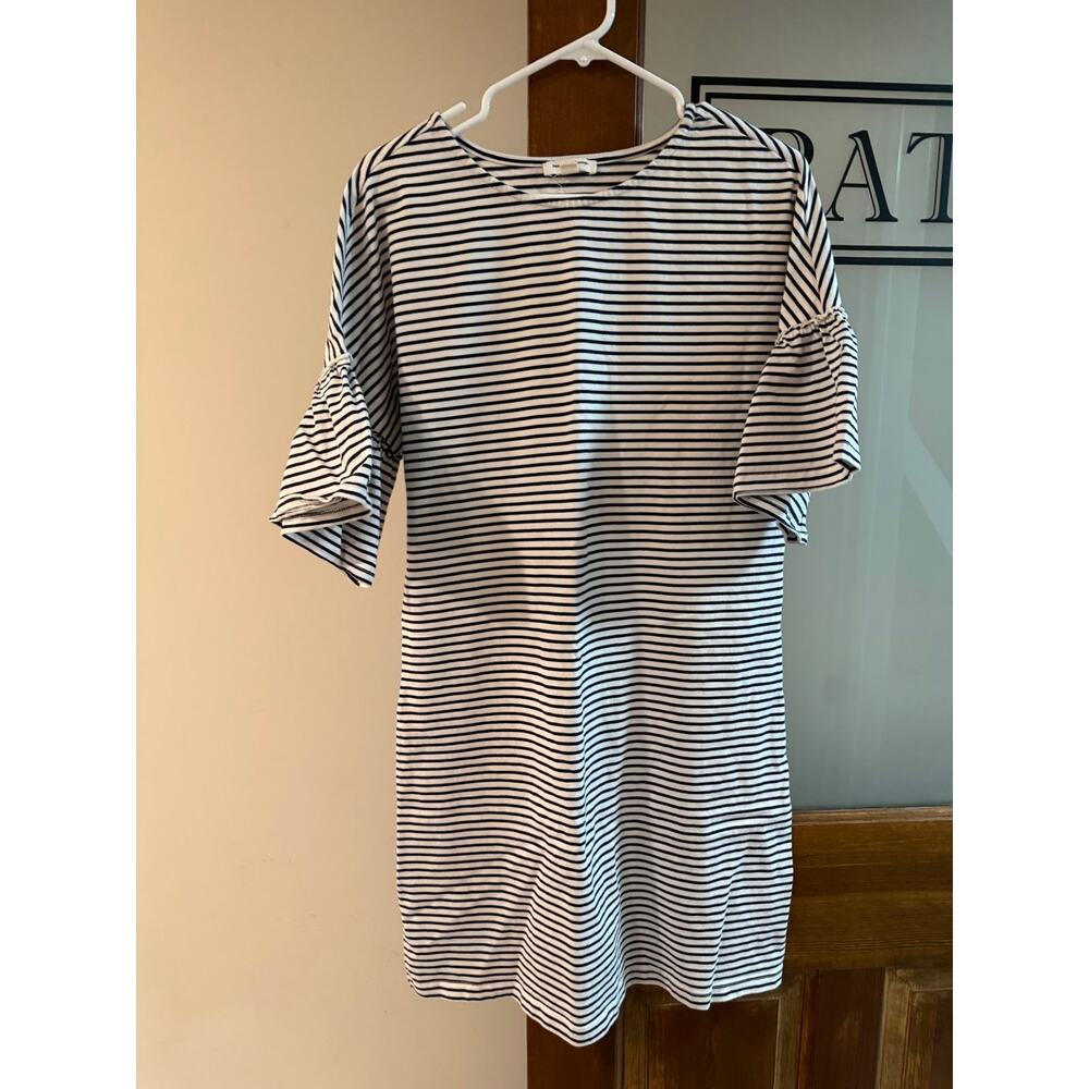 Beach Lunch Lounge Blue White Striped Dress Medium